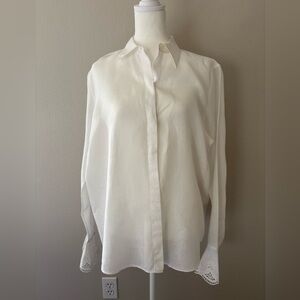 Vintage Ralph Lauren Elegant White Linen Dress Shirt Lace Cuffs
